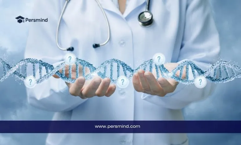 طبيب يحمل نموذج DNA ثلاثي الأبعاد، صورة تعبّر عن دراسة الطب البشري في ألمانيا والتطور العلمي في الجامعات الألمانية.