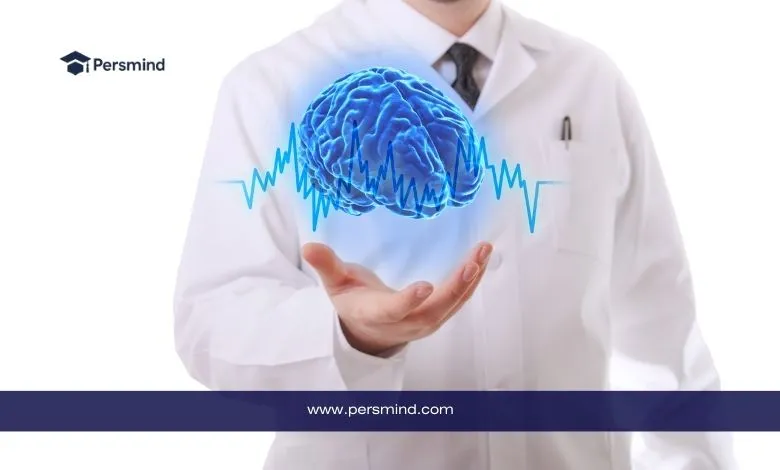 طبيب يرتدي بالطو أبيض يعرض دماغًا ثلاثي الأبعاد مع موجة نبض — دراسة الطب في ألمانيا