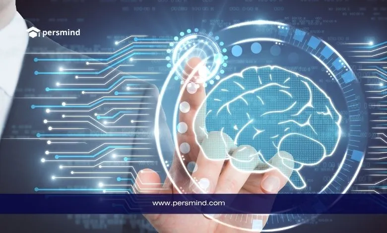 يد تشير إلى واجهة رقمية تحتوي على صورة دماغ مضيء تمثل الذكاء الاصطناعي والتقنيات الحديثة