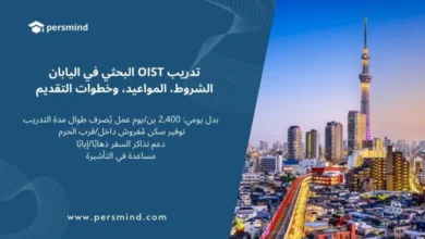 مدينة طوكيو مع برج سكاي تري مضاءً بجانب نص يوضح مزايا تدريب OIST البحثي في اليابان، صورة تعبّر عن برنامج التدريب الممول بالكامل للطلاب الدوليين.