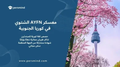 معسكر AYFN الشتوي في كوريا الجنوبية – برج سيول وسط أشجار الكرز الوردية، تصميم يحمل شعار Persmind.