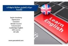 زر أحمر على لوحة مفاتيح مكتوب عليه "Learn English" دورات إنجليزي بجانبه كرة تحمل علم المملكة المتحدة، يرمز إلى تعلم اللغة الإنجليزية عبر الإنترنت.
