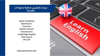 زر أحمر على لوحة مفاتيح مكتوب عليه "Learn English" دورات إنجليزي بجانبه كرة تحمل علم المملكة المتحدة، يرمز إلى تعلم اللغة الإنجليزية عبر الإنترنت.