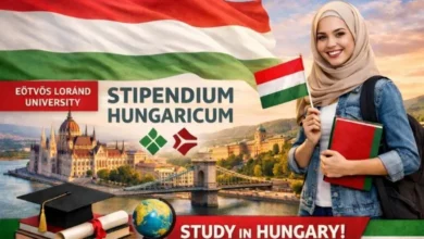 طالبة دولية تحمل علم المجر ترمز إلى منحة جامعة إيوتفوش لوراند Stipendium Hungaricum.