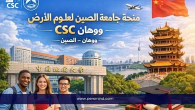 طلاب دوليون مع معالم مدينة ووهان يرمزون إلى منحة جامعة الصين لعلوم الأرض CSC في الصين.
