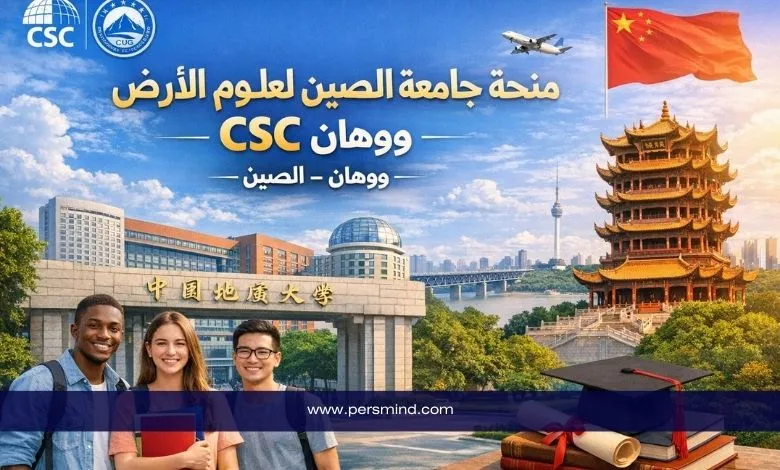 طلاب دوليون مع معالم مدينة ووهان يرمزون إلى منحة جامعة الصين لعلوم الأرض CSC في الصين.