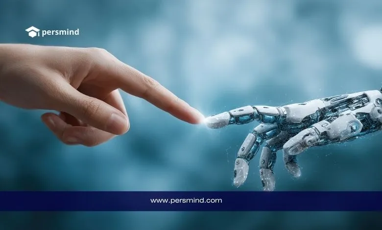 يد بشرية تلامس يد روبوتية في إشارة إلى التفاعل بين الإنسان والذكاء الاصطناعي ضمن برنامج MBZUAI UGRIP.