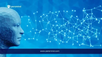 تصميم رقمي لوجه بشري ثلاثي الأبعاد مع شبكة نقاط مضيئة تمثل تقنيات الذكاء الاصطناعي، يعبر عن برنامج MBZUAI UGRIP.