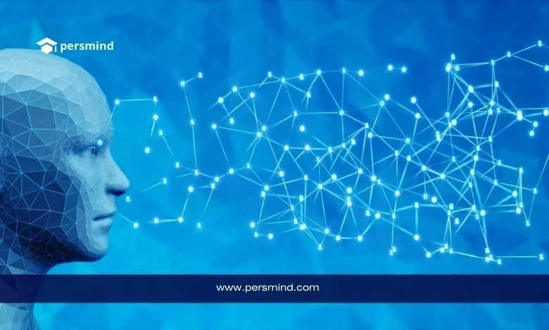 تصميم رقمي لوجه بشري ثلاثي الأبعاد مع شبكة نقاط مضيئة تمثل تقنيات الذكاء الاصطناعي، يعبر عن برنامج MBZUAI UGRIP.