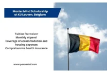 Belgium flag waving in the sky representing the Master Mind Scholarship at KU Leuven for international students.