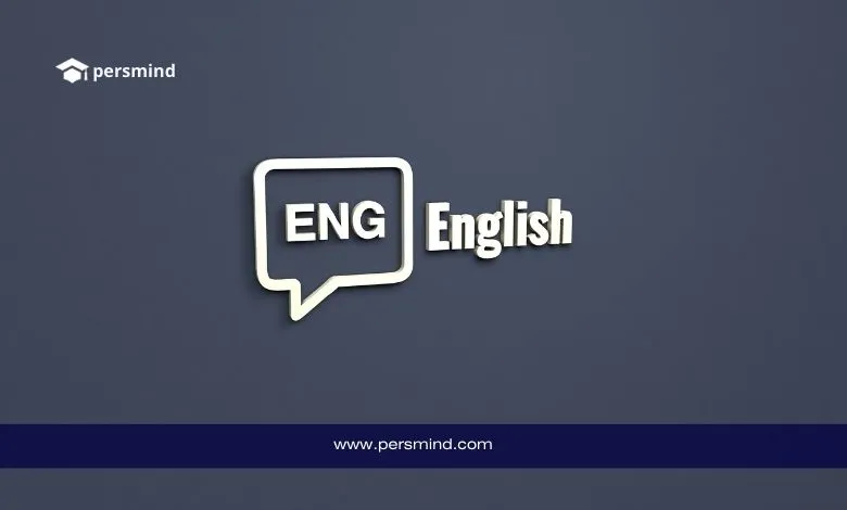 شعار كلمة English مع رمز فقاعة المحادثة على خلفية داكنة، في تصميم يشير إلى تعلم اللغة الإنجليزية واختبارات تحديد المستوى مثل اختبار Duolingo.