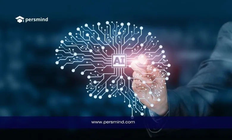 رسم رقمي لدماغ مكوّن من دوائر إلكترونية مع رمز AI في المنتصف يرمز إلى الذكاء الاصطناعي وعلوم البيانات