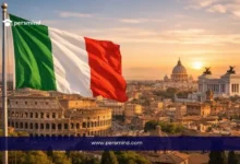 علم إيطاليا يرفرف أمام الكولوسيوم وقبة الفاتيكان في روما – صورة لمقال التطوع في إيطاليا 2026.
