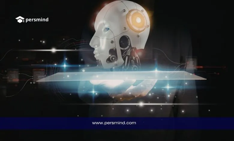 رأس روبوت بتقنيات رقمية يرمز إلى دراسة الذكاء الاصطناعي وتعلم الآلة