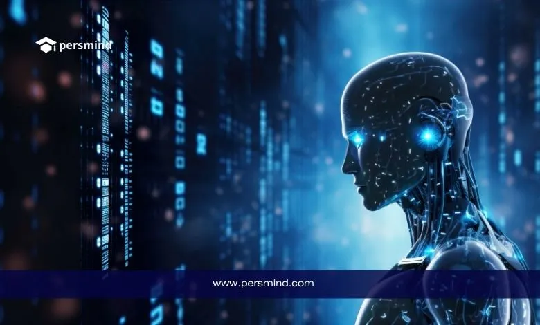 روبوت بتصميم متطور يعمل بالذكاء الاصطناعي أمام واجهة بيانات رقمية ضمن مجال أبحاث الروبوتات في زمالة ETH الصيفية