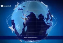 كرة أرضية رقمية تحيط بها طائرات ترمز إلى السفر الدولي في زمالة جيفرسون