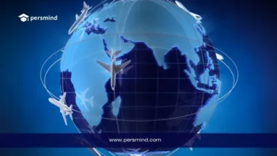 كرة أرضية رقمية تحيط بها طائرات ترمز إلى السفر الدولي في زمالة جيفرسون