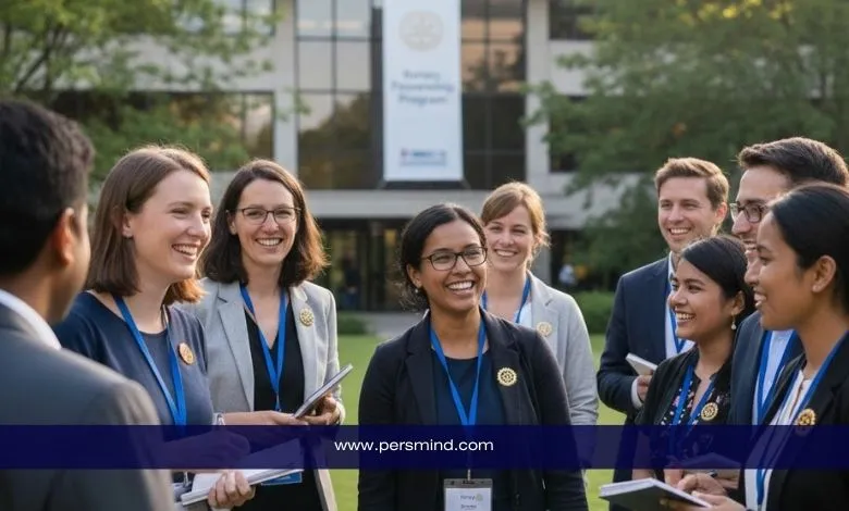 مجموعة من المشاركين الدوليين في زمالة روتاري للسلام 2027/28 أثناء جلسة نقاشية خارجية ضمن برنامج إعداد قادة السلام.