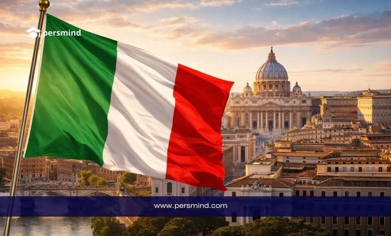 علم إيطاليا يرفرف أمام مبانٍ تاريخية وقبة كاتدرائية في روما – صورة لمقال منحة فلورنسا في إيطاليا 2026.