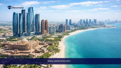 Abu Dhabi skyline and coastline with modern skyscrapers representing international youth conferences and opportunities in the UAE