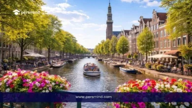 منظر لقنوات مدينة أمستردام في هولندا في إشارة إلى فرص العمل بعد التخرج في هولندا للطلاب الدوليين
