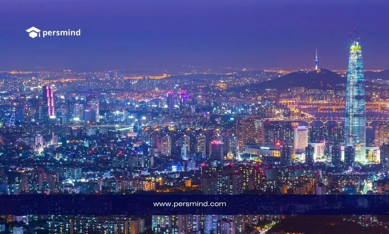 إطلالة ليلية بانورامية لمدينة سيول مع ظهور برج لوتيه والأنوار الساطعة – صورة مرافقة لمقال برنامج التدريب الداخلي GCF في كوريا الجنوبية.