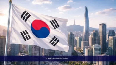 علم كوريا الجنوبية أمام أفق مدينة سيول في إشارة إلى قمة الشباب الكورية