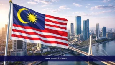 علم ماليزيا أمام أفق مدينة كوالالمبور في إشارة إلى مؤتمر قادة المستقبل في ماليزيا