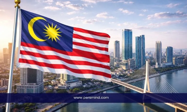 علم ماليزيا أمام أفق مدينة كوالالمبور في إشارة إلى مؤتمر قادة المستقبل في ماليزيا
