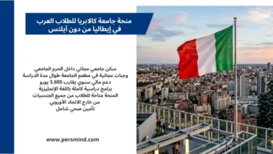 علم إيطاليا أمام أفق مدينة إيطالية ضمن مقال عن منحة جامعة كالابريا للطلاب الدوليين