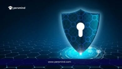 Blue digital shield with a keyhole symbol on a technological background for the ADBI Cybersecurity Course for Free with Free Certificate article.