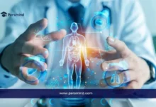 Doctor interacting with a digital human body interface representing advanced medical education for students seeking the top international universities to study human medicine.