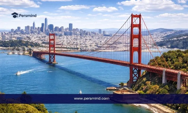 منظر نهاري لجسر غولدن غيت في سان فرانسيسكو بالولايات المتحدة مع أفق المدينة في الخلفية، ويُستخدم كصورة لمقال عن برنامج LeadNext في الولايات المتحدة