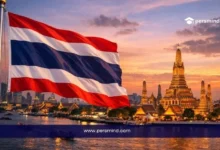A featured image for the FutureMinds Summit Thailand article showing the Thai flag with a glowing temple skyline at sunset in Bangkok.